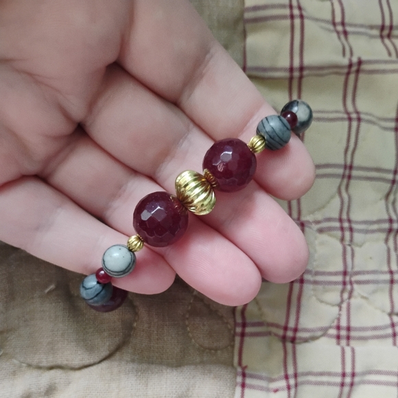 Handmade Picasso Jasper and Ruby Bracelet - Picture 2 of 4